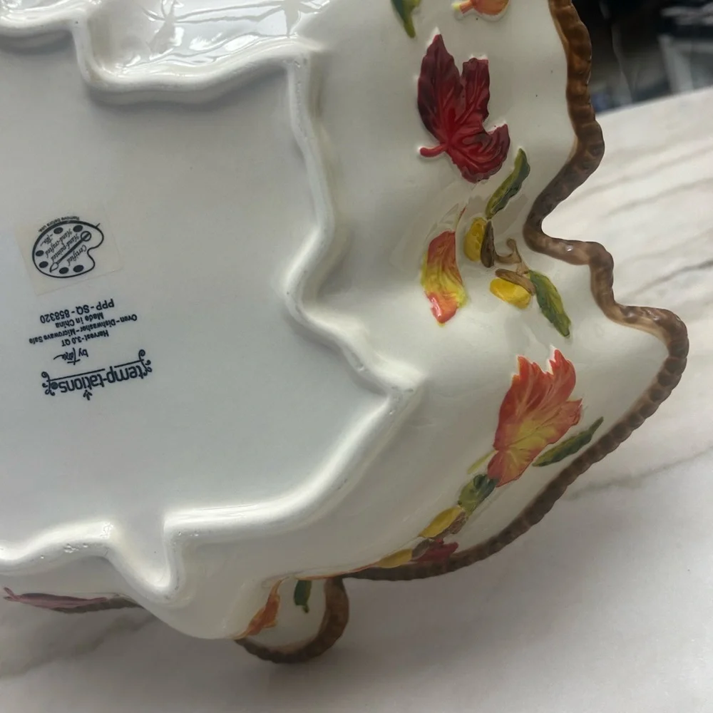 Temp-Tations Orange Leaf-Shaped Decorative Serving Bowl with Gold Trim